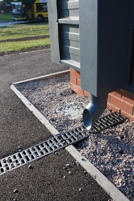 Figure 6 Disconnected downpipe to the sports hall channel (SuDS)