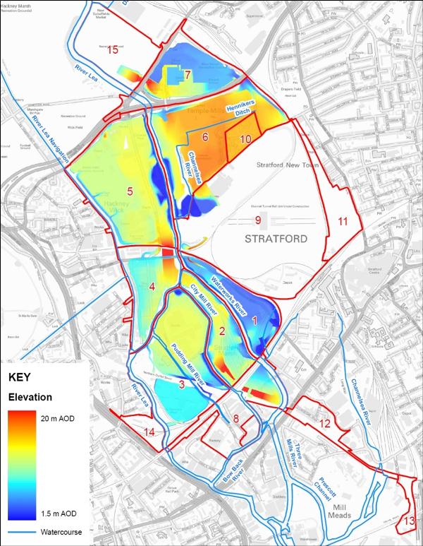 Figure 3 Olympic park topography - SuDS