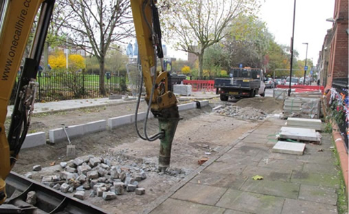 Figure 9: Original road bed revealed for rain garden and pipe connection routes to be created